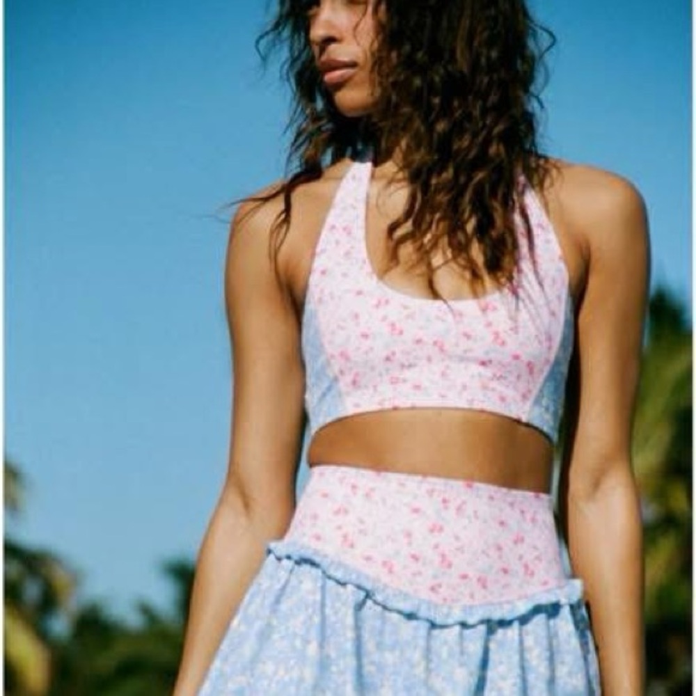 LoveShackFancy Pink and Blue Mini Skirt